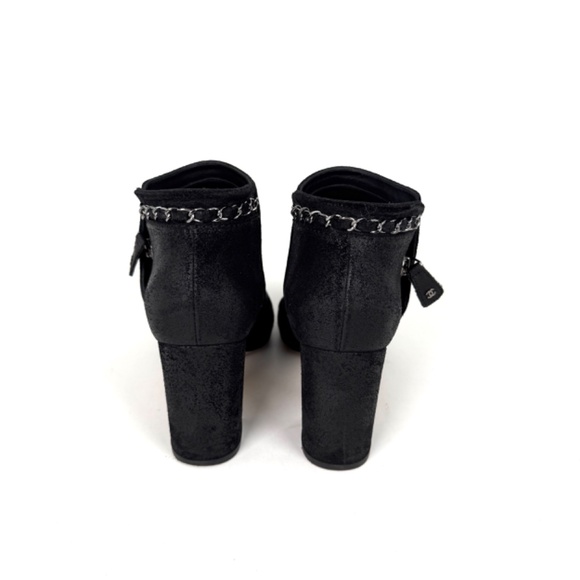 CHANEL 2014 Interlocking CC Chain Logo Black Ankle Booties Boots 38.5 8 - Picture 7 of 14
